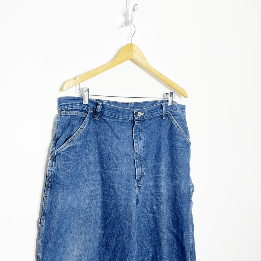Vintage Y2K 90s Wrangler Denim Carpenter Jeans USA dark wash wide leg 37 x 27 - Picture 3 of 9